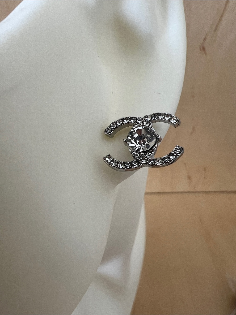 925 Sterling Silver Crystal Interlocking Logo Stud Earring